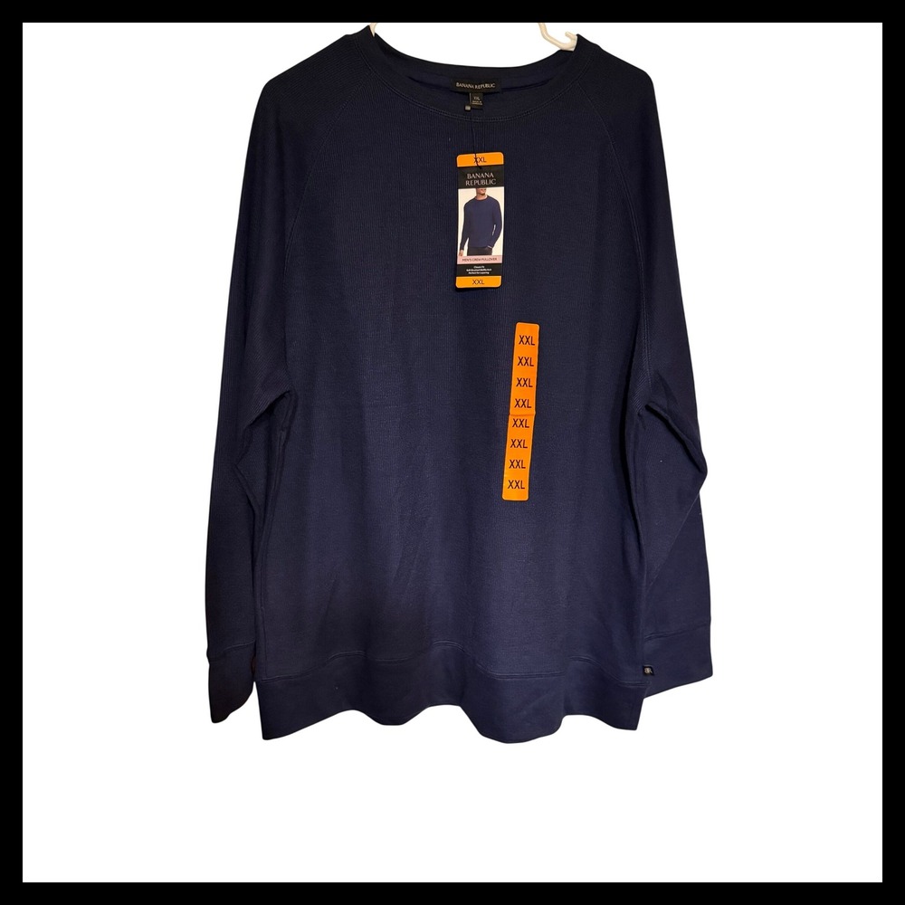 NWT Banana Republic Men's XXL Navy Waffle Knit Crew Neck Pullover Sweater‎